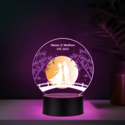 Personalized Moon Led Night Lamp Customized with Name & Year Couple Nightlight Wedding Anniversary Gift for Couple, Wife, Husband Birthday Gift